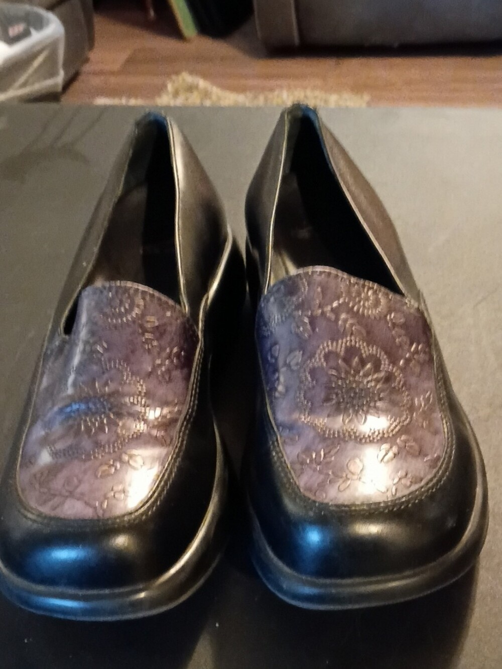 Dansko Women’s Black Loafers with Purple Embossed Vamp
